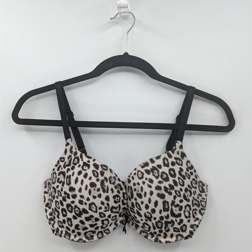 Victoria's Secret Bra Women's 34DD Black White Animal Print Push-up-READ